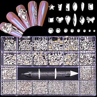 FRUJCDKI 12 Types of 600 White Diamonds +2500 Flat Rhinestones Mix 20 Styles Flatback Rhinestone Crystals 3D Decorations Flat Back Stones Gems Set +Tweezers + Drill Pen