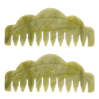 KALLORY Jade Scalp Massage Comb 2 Pack Hair Care Tool for Women with Anti-Static Smooth Surface for Relaxation and Acupoint Stimulation