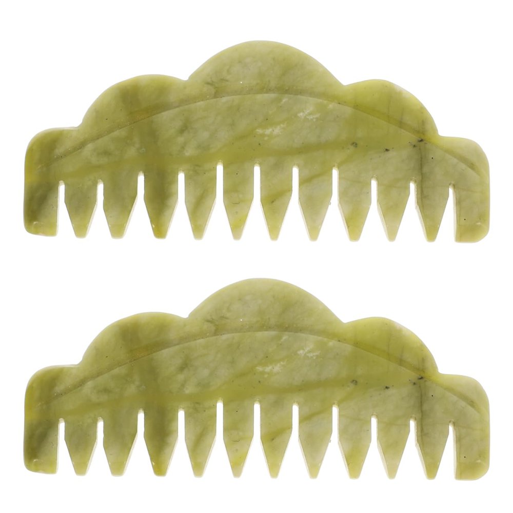 KALLORY Jade Scalp Massage Comb 2 Pack Hair Care Tool for Women with Anti-Static Smooth Surface for Relaxation and Acupoint Stimulation
