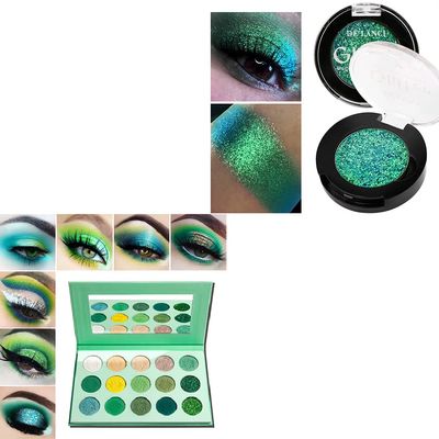 Afflano Green Eyeshadow Palette - MultiChrome Forest Emerald Green Glitter Eyeshadow, Highly Pigmented Chrome Shimmer Eye Shadow