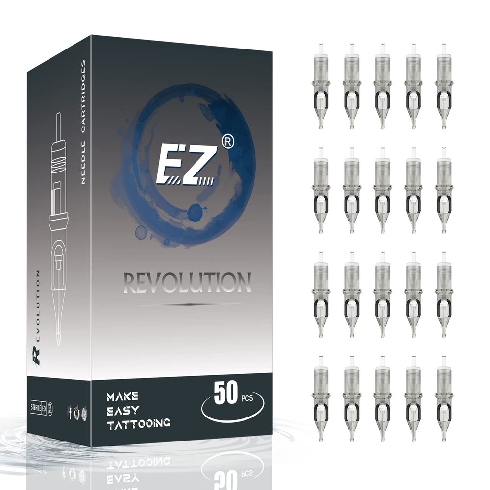 EZ Tattoo Cartridge Needles Assorted - 50Pcs #12 Mixed (3RL 5RL 7RL 9RL 11RL) Standard Round Liner Tattoo Needle Cartridges for Tattooing Rotary Tattoo Pen Machine Supply - Revolution