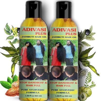 Adivasi Plus Herbal Ayurvedic Jadibuti Hair Oil for Hair Fall Control and Hair Growth with Natural Herb - 50 Ml - Pack of 2