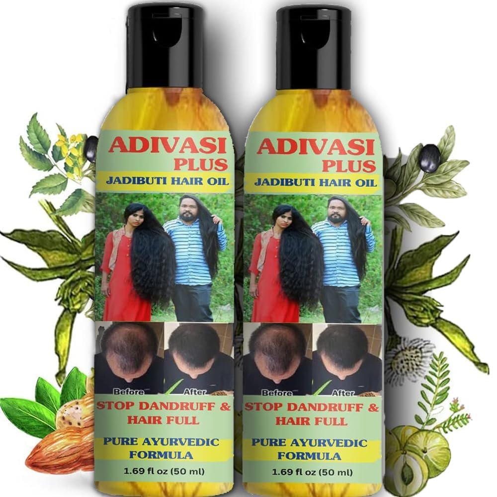 Adivasi Plus Herbal Ayurvedic Jadibuti Hair Oil for Hair Fall Control and Hair Growth with Natural Herb - 50 Ml - Pack of 2