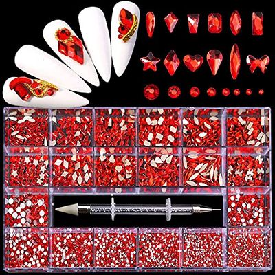 FRUJCDKI 12 Types of 600 Diamonds +2500 Flat Rhinestones Mix 20 Styles Flatback Rhinestone Crystals 3D Decorations Flat Back Stones Gems Set for for Nail Art DIY
