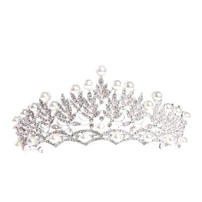 GIENEX Crystal Crowns and Tiaras Princess Wedding Crown Rhinestone Pearls Birthday Tiara Pageant Headband Bridal Hair Headpieces for Women and Girls Silver