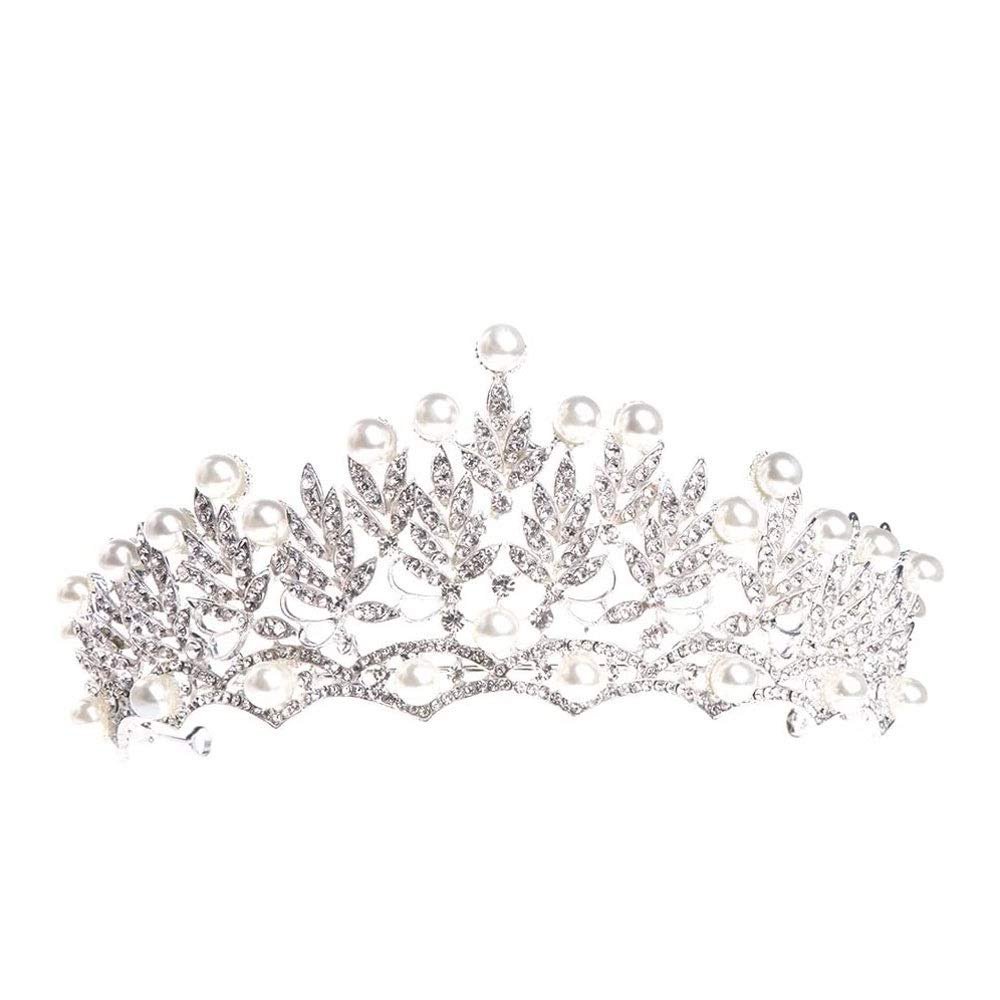 GIENEX Crystal Crowns and Tiaras Princess Wedding Crown Rhinestone Pearls Birthday Tiara Pageant Headband Bridal Hair Headpieces for Women and Girls Silver