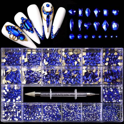Nail Rhinestones Kit, Nail Art Decorations Flat AB Rhinestones Kit DIY Crafts Gemstones for Nail, Shoes, Clothes, Jewels (600 Iridescent Diamonds + 2500 Flat Rhinestones)