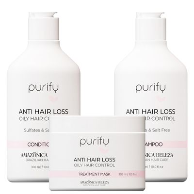 AMAZONICA BELEZA Anti-Hair Loss, Anti-Oil and Nourishing Shampoo, Conditioner and Mask (10.1 Oz/each) | Providing Shine, Health, Vitality | Kit Anti-Cida y Anti-Oliocidad de Limpieza Profunda