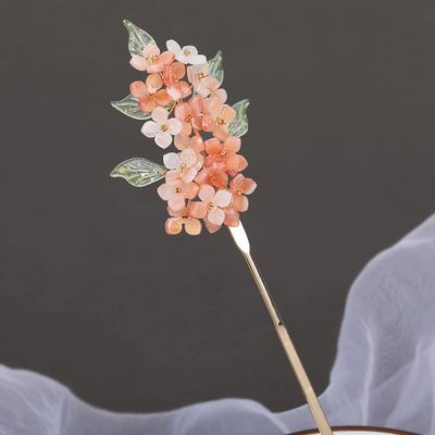 1pcs 7.87inch Rabithenn Chinese Camellia Hairpin,Orange Flower Hair Stick Hair Chopsticks Hair Pin Hair Fork Hair Making Accessories for Women(Green)