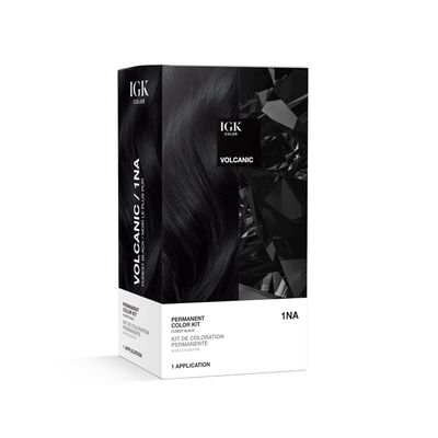 IGK Permanent Hair Dye Color Kit | 1NA Volcanic - Purest Black | 100% Gray Color Coverage + Strengthen + Shine | Ammonia Free