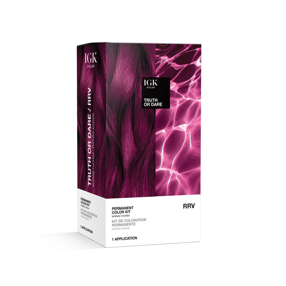 IGK Permanent Hair Dye Color Kit | RRV Truth or Dare - Intense Fuchsia | 100% Gray Color Coverage + Strengthen + Shine | Ammonia Free