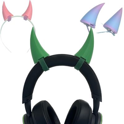 2x demon horns for Headset/Cosplay - Made In USA -16 Colors Combos (Green)