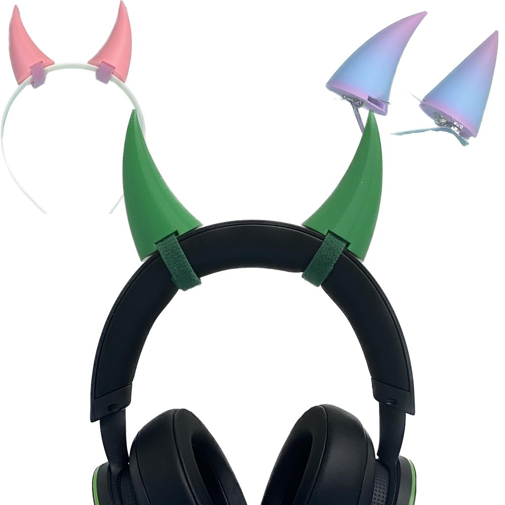 2x demon horns for Headset/Cosplay - Made In USA -16 Colors Combos (Green)