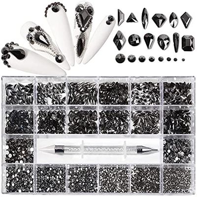 12 Types of 600 Diamonds +2500 Flat Rhinestones Mix 20 Styles Flatback Rhinestone Crystals 3D Decorations Flat Back Stones Gems Set for for Nail Art DIY