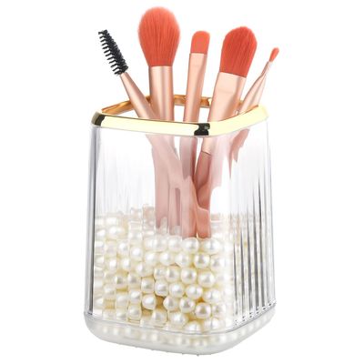 RAMFIYN Gold Clear Makeup Brush Holder, Vintage Cosmetic Beauty Organizers Cup for Vanity, Lip Pencil Holder Vintage Lipstick Holder - Brown