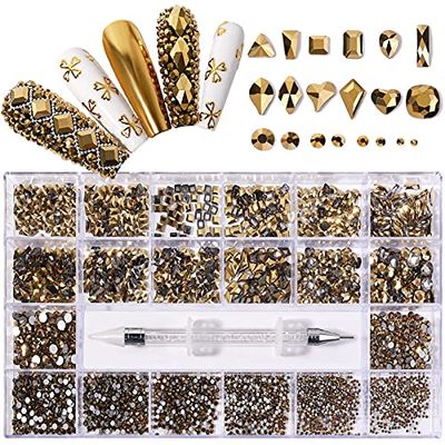 12 Types of 600 Diamonds +2500 Flat Rhinestones Mix 20 Styles Flatback Rhinestone Crystals 3D Decorations Flat Back Stones Gems Set for for Nail Art DIY