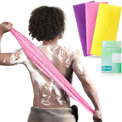 RIUOTA 3 Pieces Exfoliating Washcloth Shower Towel African Net Sponge Japanese Wash Cloth Face Exfoliating Sponge Loofah Exfoliating Body Scrubber for Body Exfoliation
