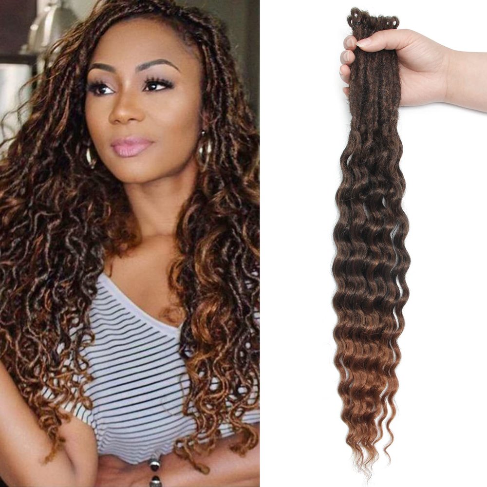 20 Inch Curly Dreadlocks Extensions Wavy Synthetic Dreads, 20 Strands Black to Brown Single Ended Dreads Locs Extension