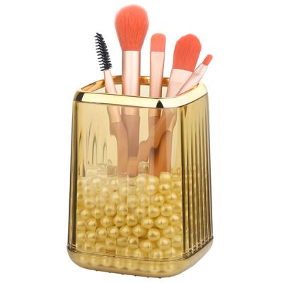 RAMFIYN Gold Clear Makeup Brush Holder, Vintage Cosmetic Beauty Organizers Cup for Vanity, Lip Pencil Holder Vintage Lipstick Holder - Yellow