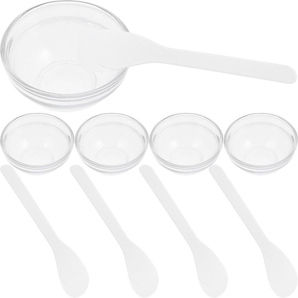 FOMIYES 10PCS Glass Mixing Bowls Set Thickened Clear Spa Facial Mask Bowl with White Mixing Sticks for Salon & Home Use, for DIY Masks, Essential Oils, Small Space Storage