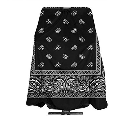 Barber Cape Professional Haircut Salon Capes, Black Bandana with White Ornaments Design Big Barber Cape Shawl with Elastic Neck for Diy Haircut and Hair Coloring Perming Treatment (White, One size)