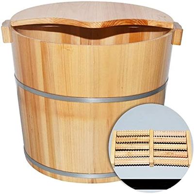 Scpantkend Foot Spa Bath Wooden Barrels Foot Bath Barrel with Lid Adult Thickening Foot Bucket Feet Foot Tub Pedicure Basin Wood Foot Basin Barrel Foot Massage Wooden Foot Spa Basin Massage Household
