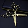 Hair Cutting Scissors, 6inch Professional Japan 440c steel Curved gold hair scissors cutting barber tools haircut thinning shears hairdresser scissors (Color : Set with bag) view 1