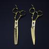 Hair Cutting Scissors, 6inch Professional Japan 440c steel Curved gold hair scissors cutting barber tools haircut thinning shears hairdresser scissors (Color : Set with bag) view 3