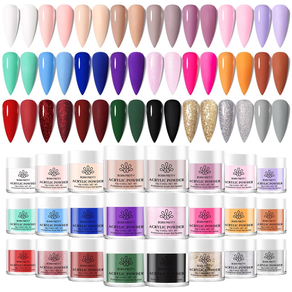 BORN PRETTY Acrylic Powder Set-24 Colors Acrylic Nail Powder Set Fall Winter Colors Pigmented Powders for French Nail Extension Christmas Gifts for Women Home DIY & Salon No Lamp Needed
