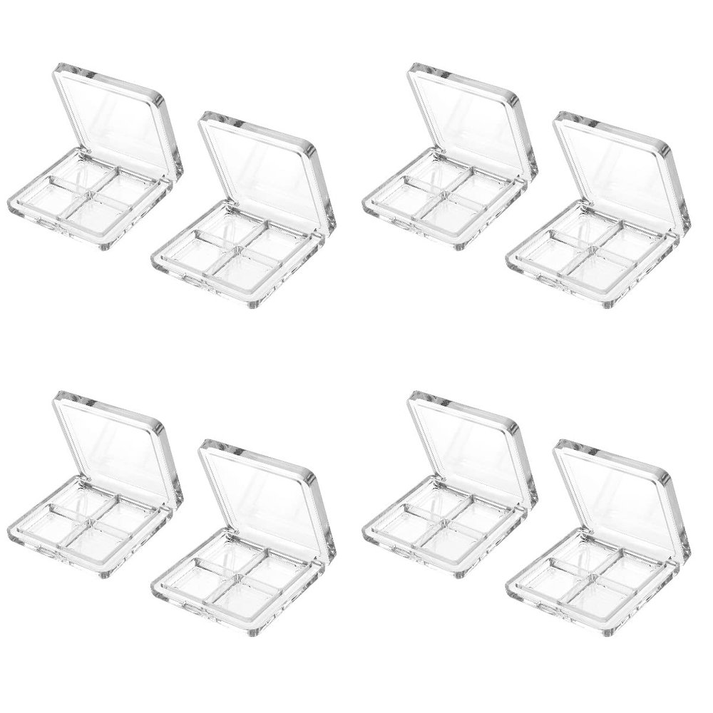 Beaupretty 8 Pieces Empty Eyeshadow Pallet 4 Grids Eye Shadow Lipstick Storage Case Box Clear Makeup DIY Cosmetic Organizer Container