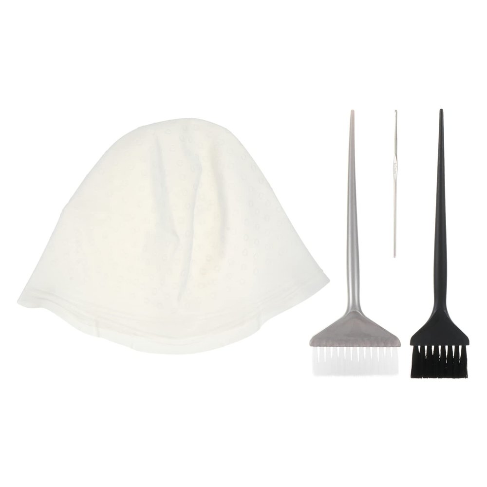 KALLORY 4pcs Silicone Hair Coloring Cap Hook and Brushes Reusable Dyeing Kit for Salon and Home Use Lightweight and Comfortable Hair Highlighting Tool