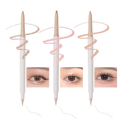 Nobeka 3PC Double Ended Highlighter Makeup Pen, Glitter & Matte Nude EyeLiner & Eyeshadow, Liquid Contour Liner 2 in 1 Eye Brightener Stick, Long Lasting Lying Silkworm Pencil (#01, #03, #04)