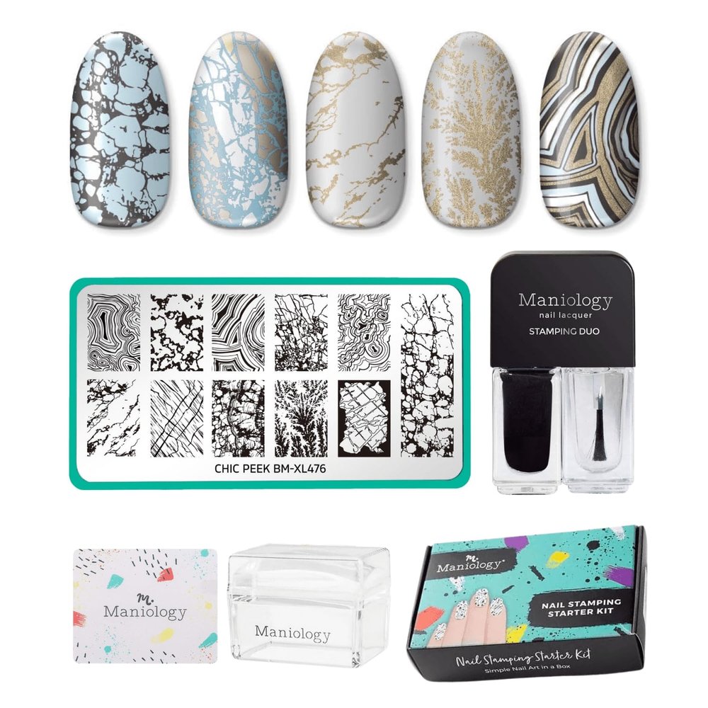 Maniology Heart of Stone Nail Stamping Starter Kit | Marble Nail Art, Stone-Inspired Patterns DIY Manicures  Includes Stamping Plate, Polish, Top Coat, Stamper & Scraper Card