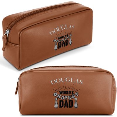 Personalized Travel Toiletry Bag for Men, Custom Cosmetic Organizer Bag w/ Name - Portable Leather Waterproof Zipper Pouch Dopp Kit Shaving Bag, Customized Gifts for Dad Husband Birthday Father's Day