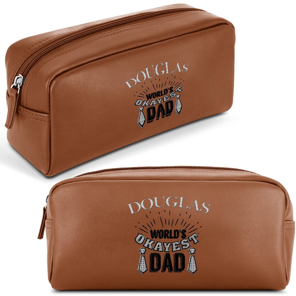 Personalized Travel Toiletry Bag for Men, Custom Cosmetic Organizer Bag w/ Name - Portable Leather Waterproof Zipper Pouch Dopp Kit Shaving Bag, Customized Gifts for Dad Husband Birthday Father's Day
