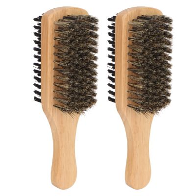 2pcs Mustache Brush for Men, Double Sided Shave Brush with Ergonomic Long Handle, Multipurpose Beard Grooming Brush for Knots Removal, Soft Beard Bristles Brush for Home Salon