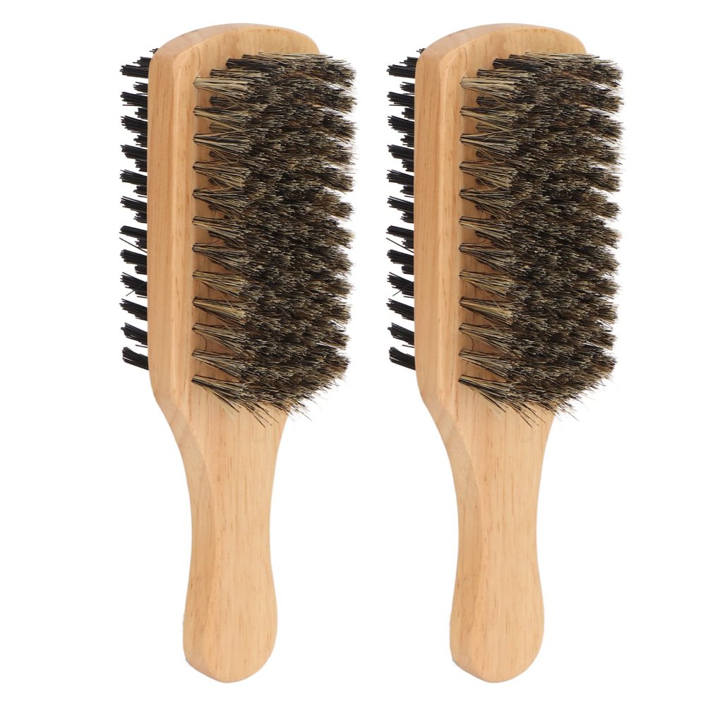 2pcs Mustache Brush for Men, Double Sided Shave Brush with Ergonomic Long Handle, Multipurpose Beard Grooming Brush for Knots Removal, Soft Beard Bristles Brush for Home Salon