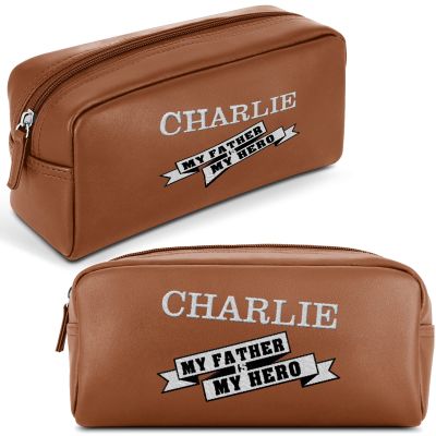 Personalized Travel Toiletry Bag for Men, Custom Cosmetic Organizer Bag w/ Name - Portable Leather Waterproof Zipper Pouch Dopp Kit Shaving Bag, Customized Gifts for Dad Husband Birthday Father's Day