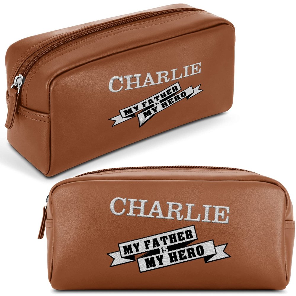 Personalized Travel Toiletry Bag for Men, Custom Cosmetic Organizer Bag w/ Name - Portable Leather Waterproof Zipper Pouch Dopp Kit Shaving Bag, Customized Gifts for Dad Husband Birthday Father's Day