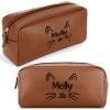 Personalized Travel Toiletry Bag for Women Teengirl, Custom Makeup Bag with Name & Cat Pattern, Portable Leather Waterproof Zipper Pouch Cosmetic Organizer Bag, Customized Gifts for Mom Girlfriend view 1