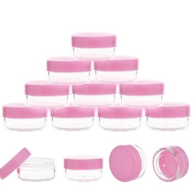 10 Gram Sample Containers with Lids, 10 Pack Sample Jars, Small Cosmetic Travel Container for Makeup, Lotion, Cream, Powder, 10 ML Mini Containers with Pink Lids