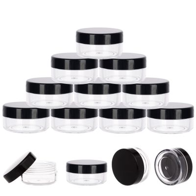 10 Gram Sample Containers with Lids, 10 Pack Sample Jars, Small Cosmetic Travel Container for Makeup, Lotion, Cream, Powder, 10 ML Mini Containers with Black Lids