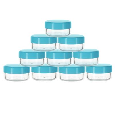 10 Gram Sample Containers with Lids, 10 Pack Sample Jars, Small Cosmetic Travel Container for Makeup, Lotion, Cream, Powder, 10 ML Mini Containers with Blue Lids