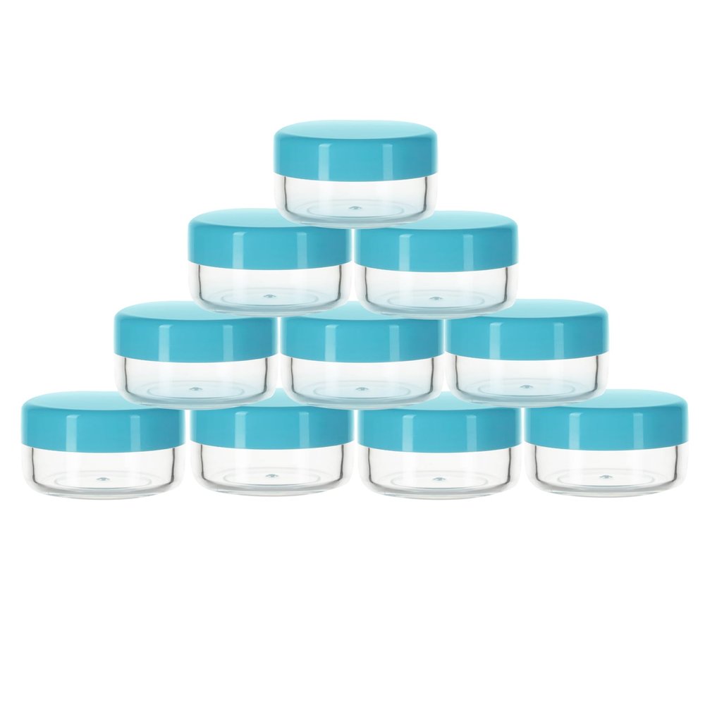 10 Gram Sample Containers with Lids, 10 Pack Sample Jars, Small Cosmetic Travel Container for Makeup, Lotion, Cream, Powder, 10 ML Mini Containers with Blue Lids