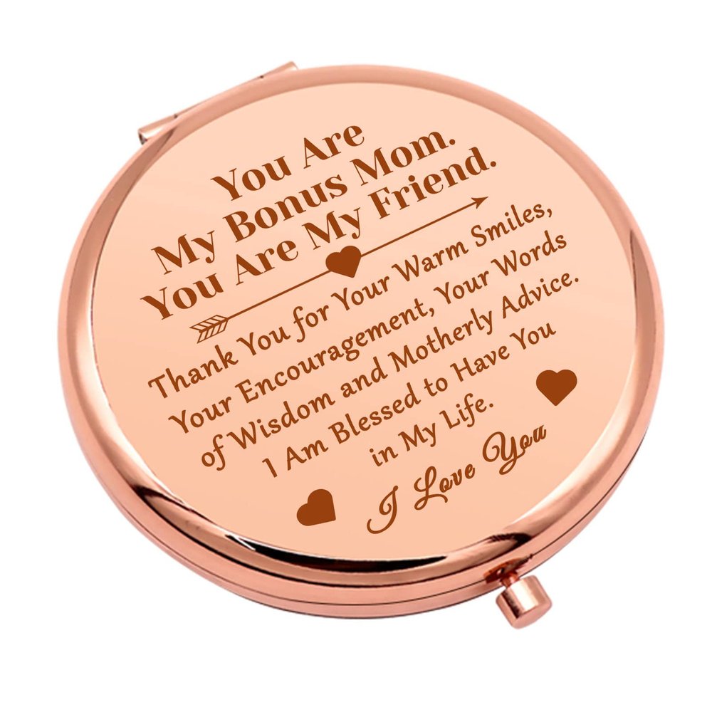 Bonus Mom Gifts from Daughter Compact Makeup Mirror for Mother in Law Thank You Gifts for Step Mother Bonus Mom Gift Adoption Gift Folding Makeup Mirror Birthday Retirement