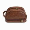 Mgiahekc Mens Toiletry Bag PU Leather Waterproof Travel Toiletry Bag Cosmetic Bag with Portable Handle Perfect for Household Business Vacation Groomsmen Gifts,Reddish Brown view 1