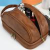 Mgiahekc Mens Toiletry Bag PU Leather Waterproof Travel Toiletry Bag Cosmetic Bag with Portable Handle Perfect for Household Business Vacation Groomsmen Gifts,Reddish Brown view 3