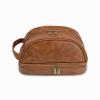 Mgiahekc Mens Toiletry Bag PU Leather Waterproof Travel Toiletry Bag Cosmetic Bag with Portable Handle Perfect for Household Business Vacation Groomsmen Gifts,Yellowish Brown view 1