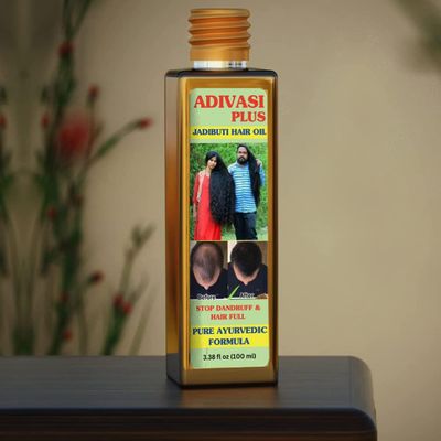 Adivasi Herbal Natural Hair Growth Oil Pure for Hair Fall Control, with Sesame, Coconut, Castor, Neem, Amla, Bhringraj, Vativer Row, Methi, Kalonji - 3.38oz
