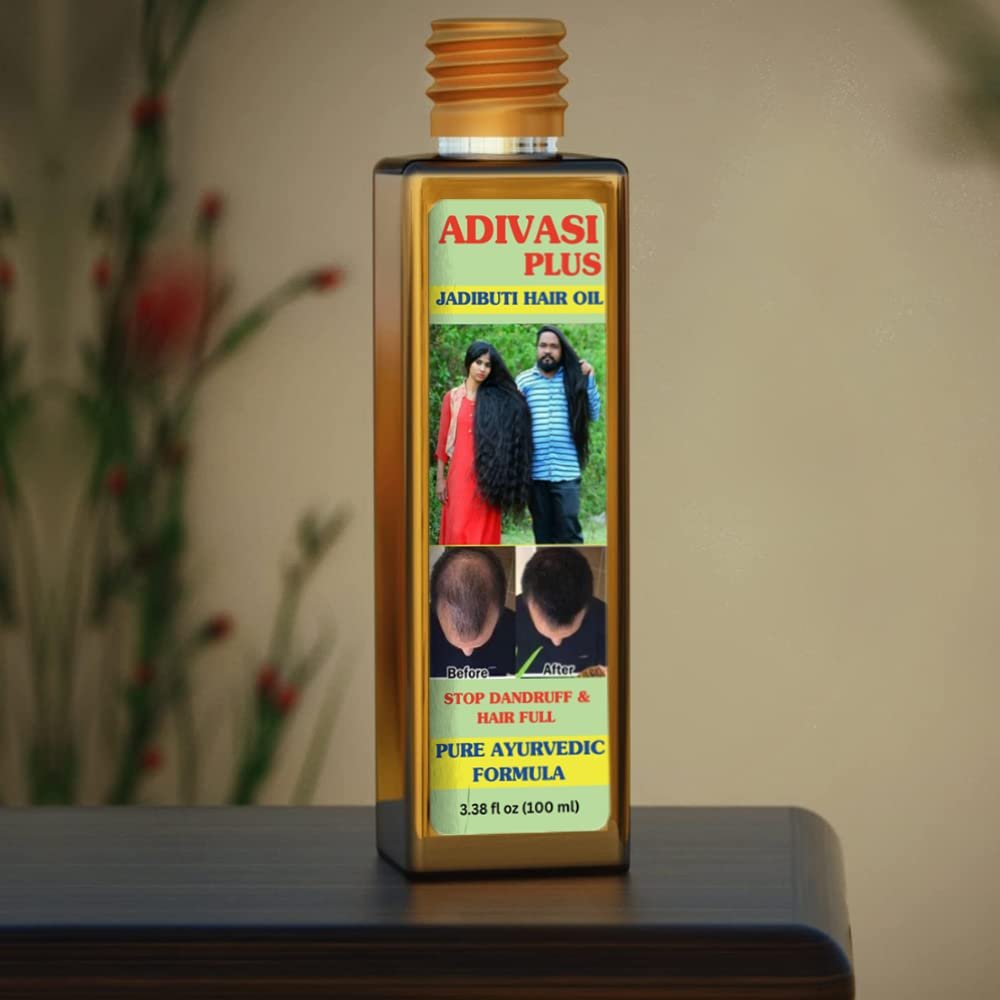 Adivasi Herbal Natural Hair Growth Oil Pure for Hair Fall Control, with Sesame, Coconut, Castor, Neem, Amla, Bhringraj, Vativer Row, Methi, Kalonji - 3.38oz